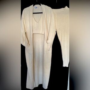 3 pc Long sweater with crop top and pants in ivory